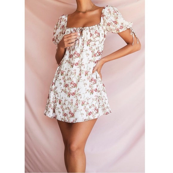 House of CB Princess rose Pink and White Ruched Ruffled floral Mini Sundress s - Picture 1 of 10
